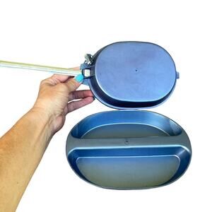 Vintage 1960s Remco Monkey Division Mess Kit Military Toy Empty Blue Plastic